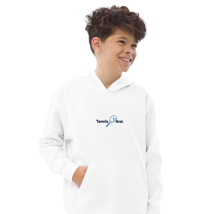 Youth Fleece Hoodie - Embroidered Navy & Aqua Classic Logo