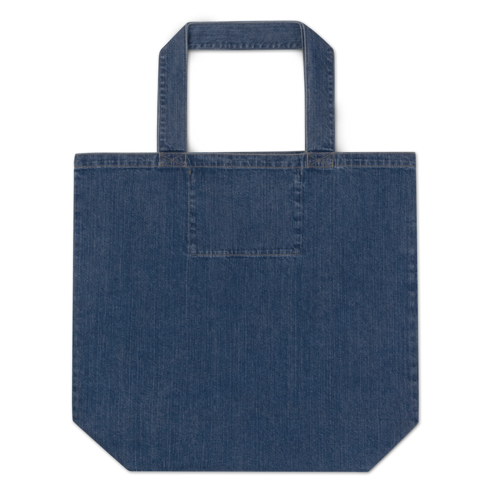 Organic Denim Tote Bag - Embroidered Royal & Aqua Classic Logo