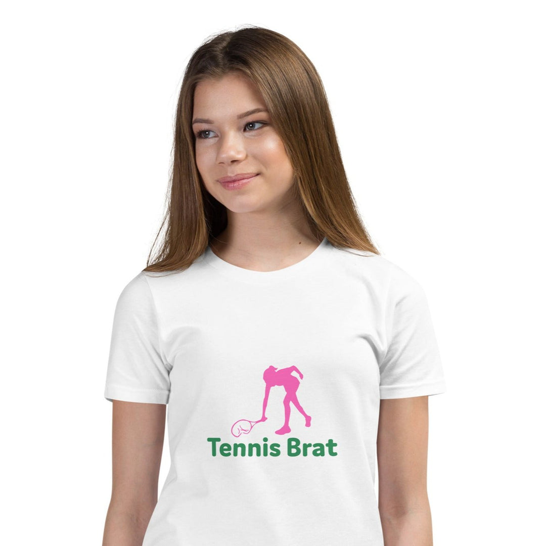 Girls Short Sleeve T-Shirt - Green & Pink Tennis Brat™ Logo